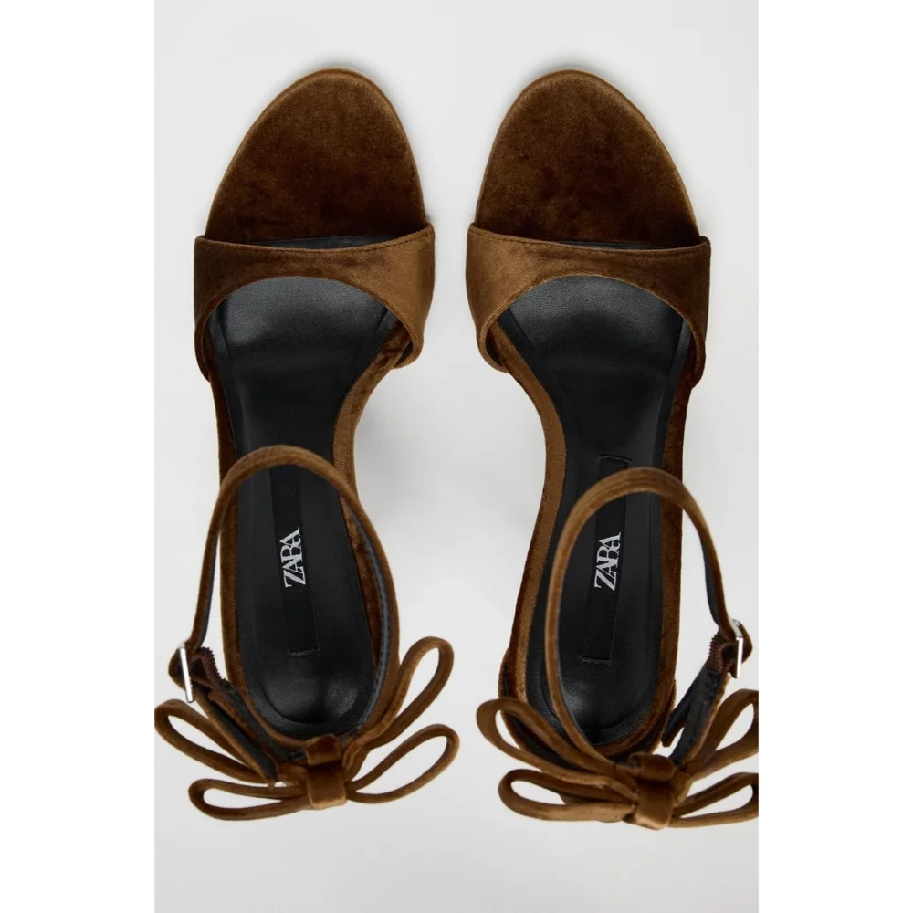 Zara Bow Velvet Effect Heeled Sandals size 8 & 9 - Picture 7 of 7